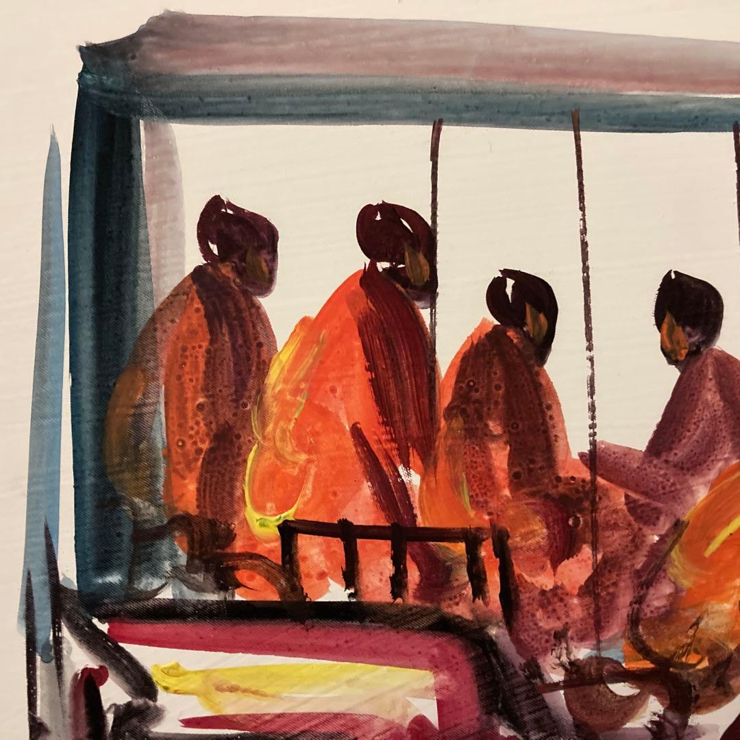 【カンボジアで購入】絵画 人力車 僧侶 アート フレーム付き