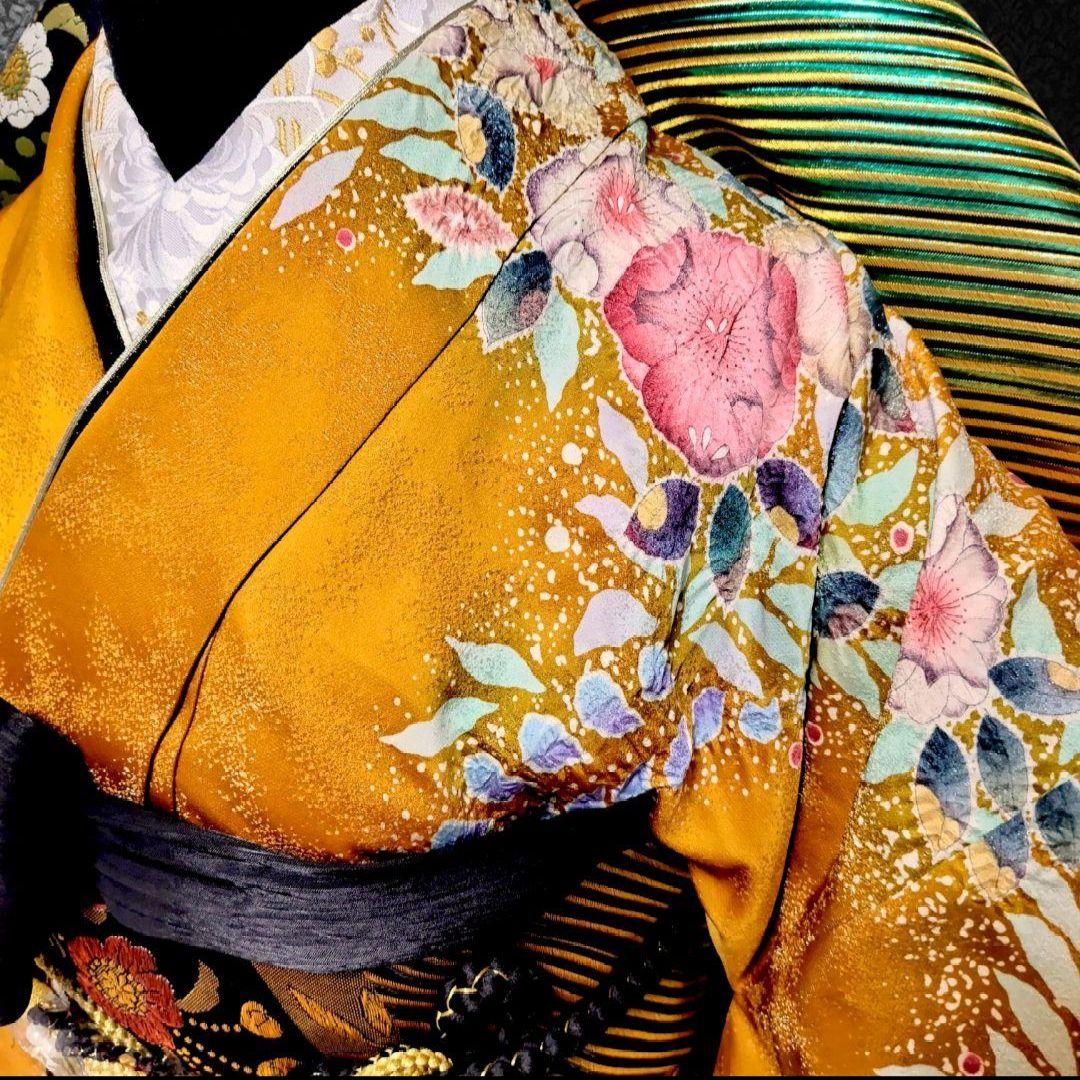 振袖フルセット(7点)・成人式・辻ヶ花・落款あり・翠山工房・花絞り・高級手縫い