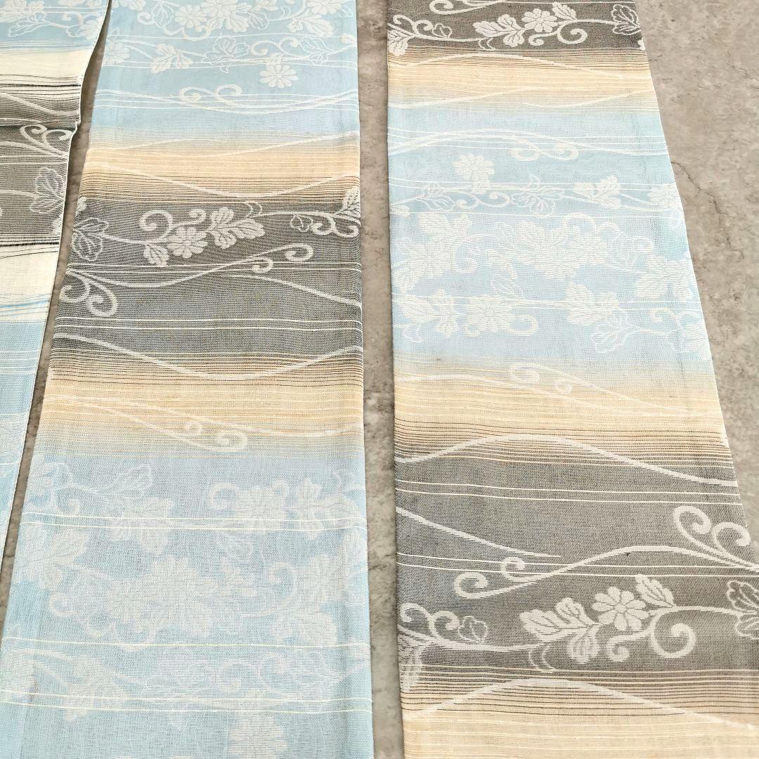 【一点物×一生モノ】正絹 紋紗の半幅帯 リバーシブル 水色 グレー 涼しげ