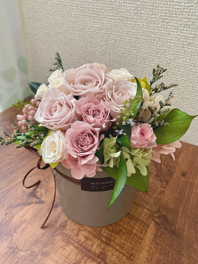 ＊*..くすみピンクのナチュラルアレンジ＊°.プリザーブドフラワー　お花の贈り物