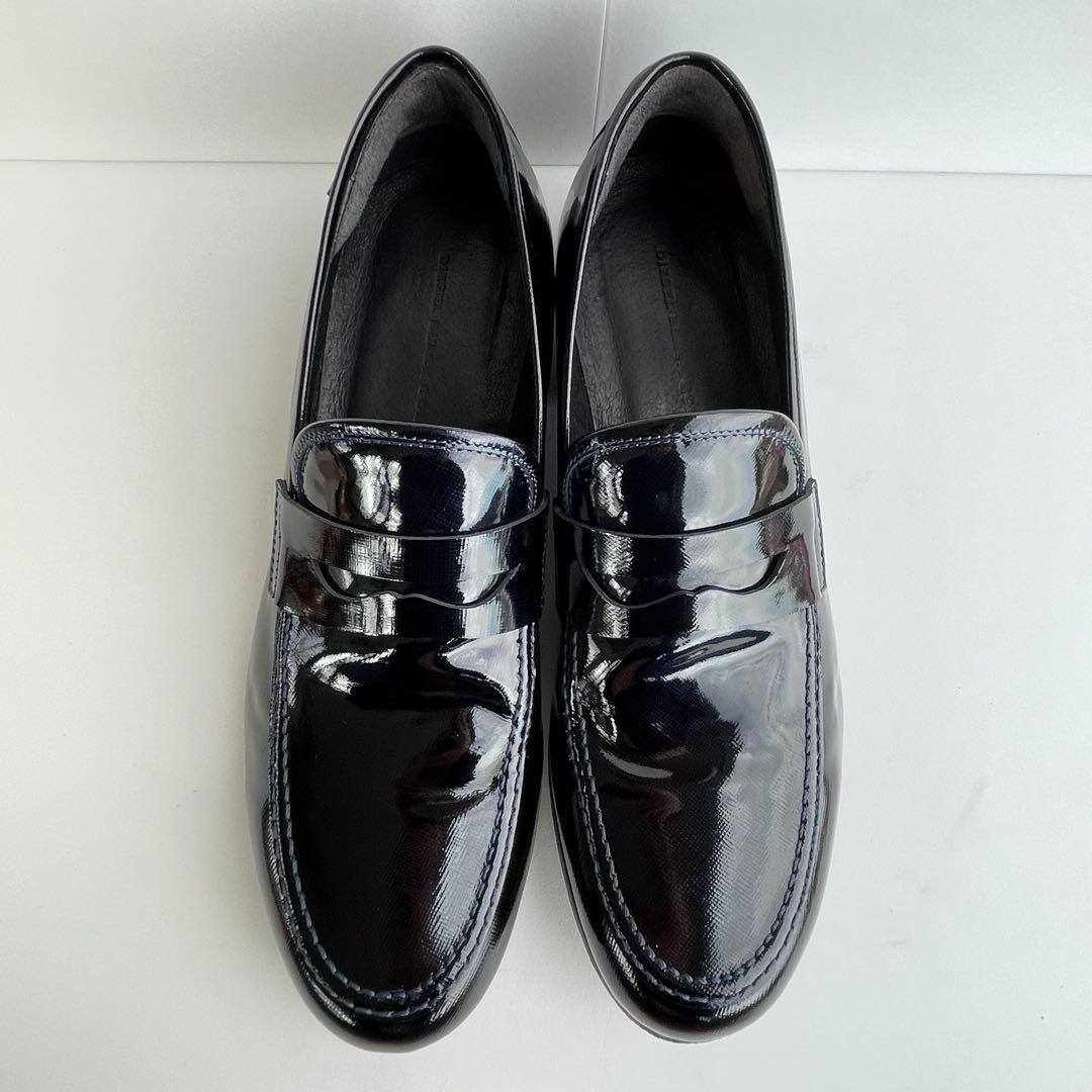 DIESEL BLACK GOLD エナメル レザー ローファー 靴 黒 27