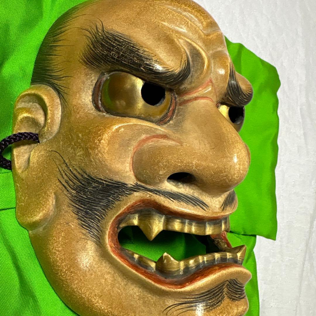 木製能面 金色 茶色