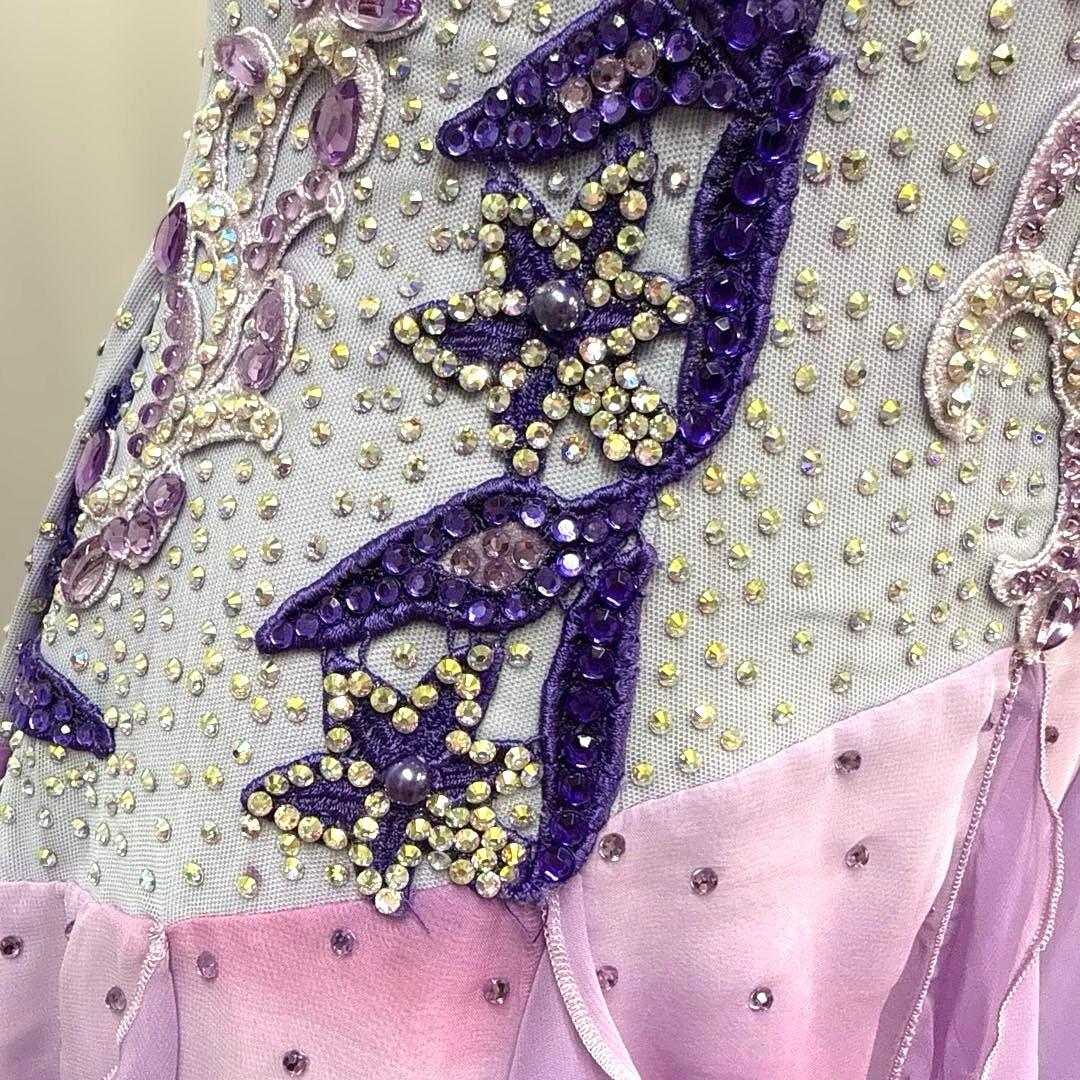 6313★白樺ドレス★M 紫 スワロミックス スタンダードドレス 社交ダンス