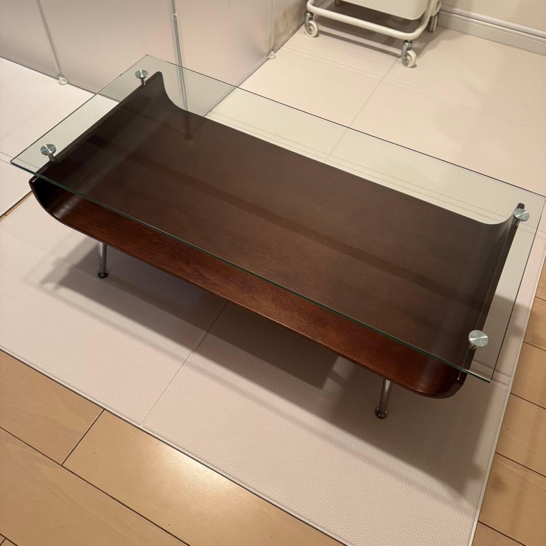 収納付きガラステーブル（ローテーブル）