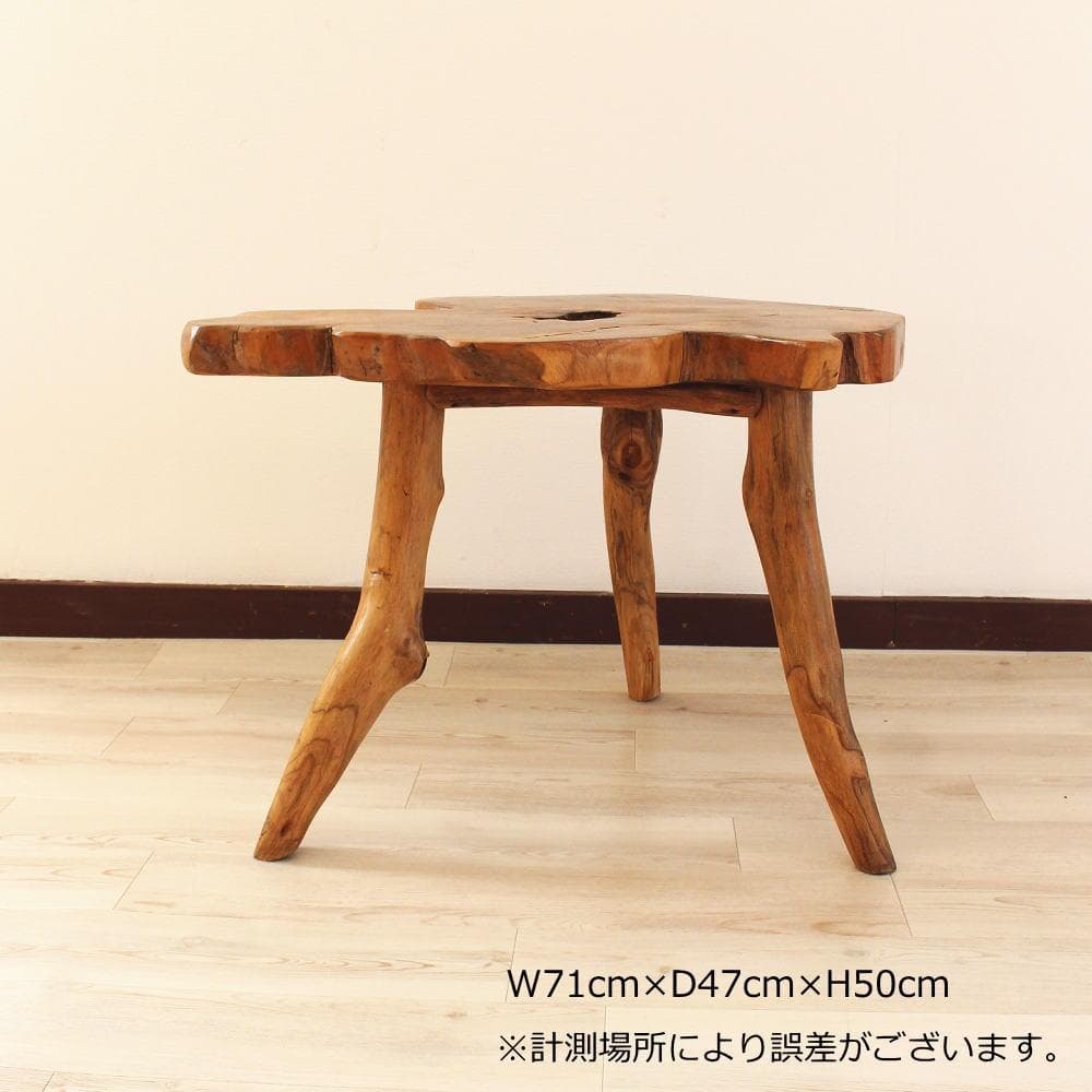 在庫処分 １点もの 木製 テーブル チーク材 天然木 一枚板 切り株 根 2