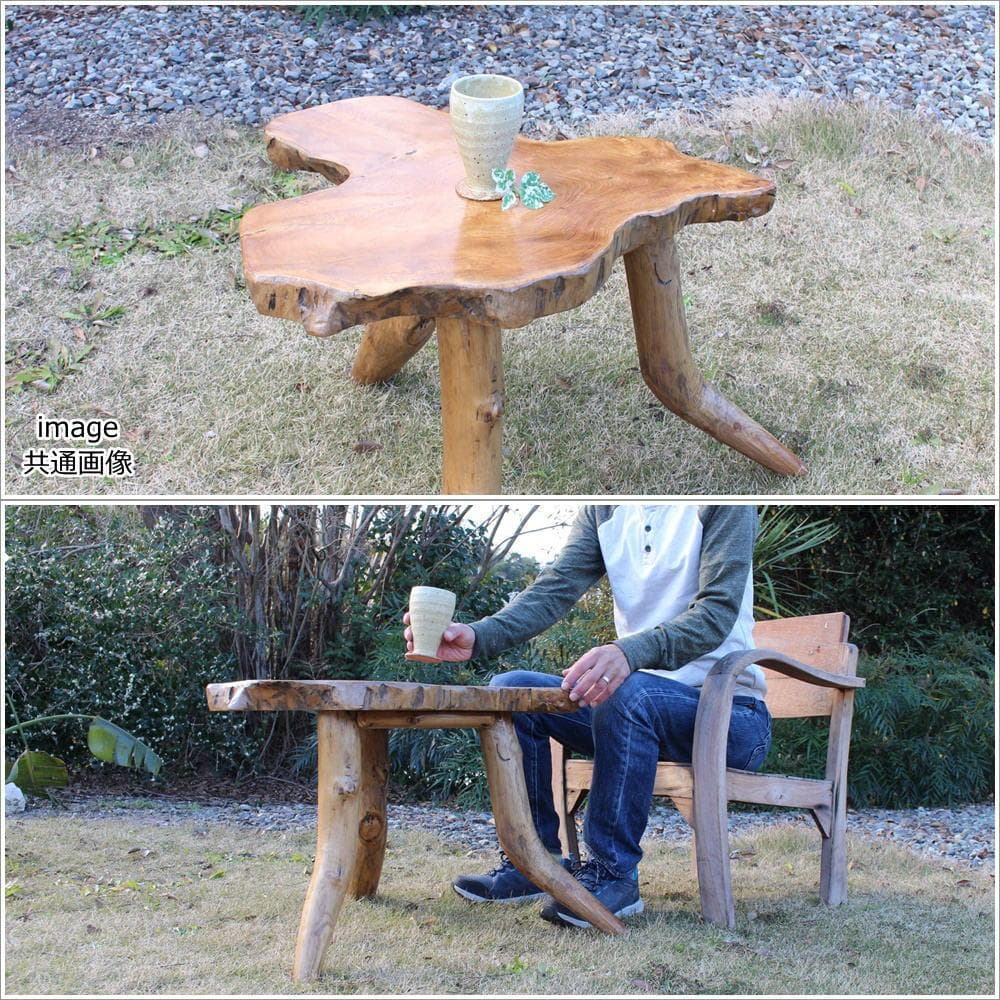 在庫処分 １点もの 木製 テーブル チーク材 天然木 一枚板 切り株 根 2