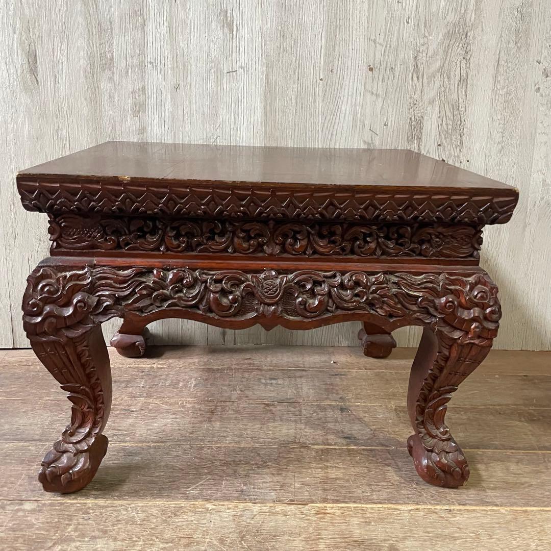 ①木製彫刻座卓 木彫サイドテーブル アジアン家具 アンティーク家具 ヴィンテージ