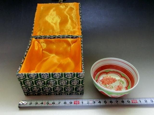 碗■蓮紋赤絵茶碗【瑞佛軒製】江西省陶瓷出口公司景徳鎮特芝 ぐい呑み 古玩 唐物■