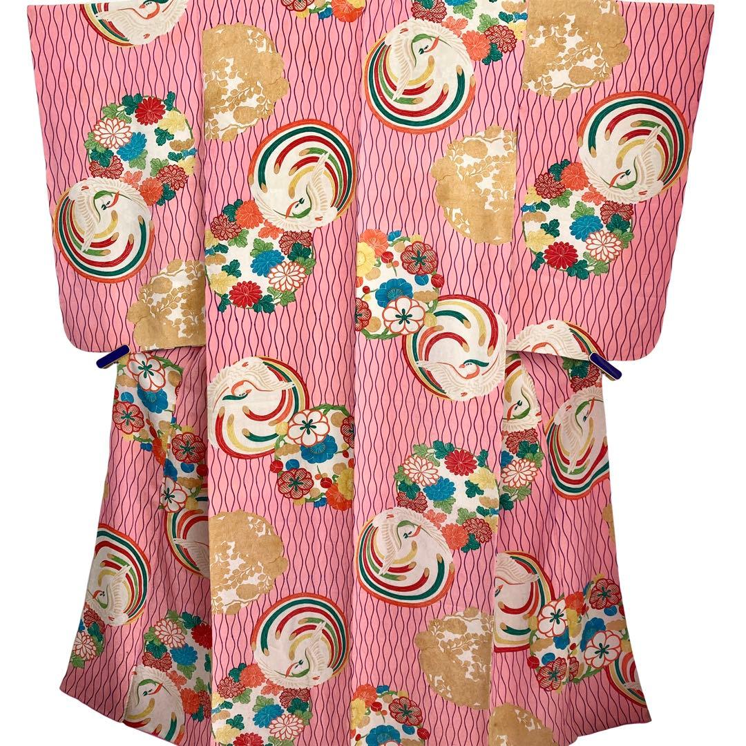 アンティーク ジュニア 着物 鳳凰 花丸文 アンティーク着物 NO66