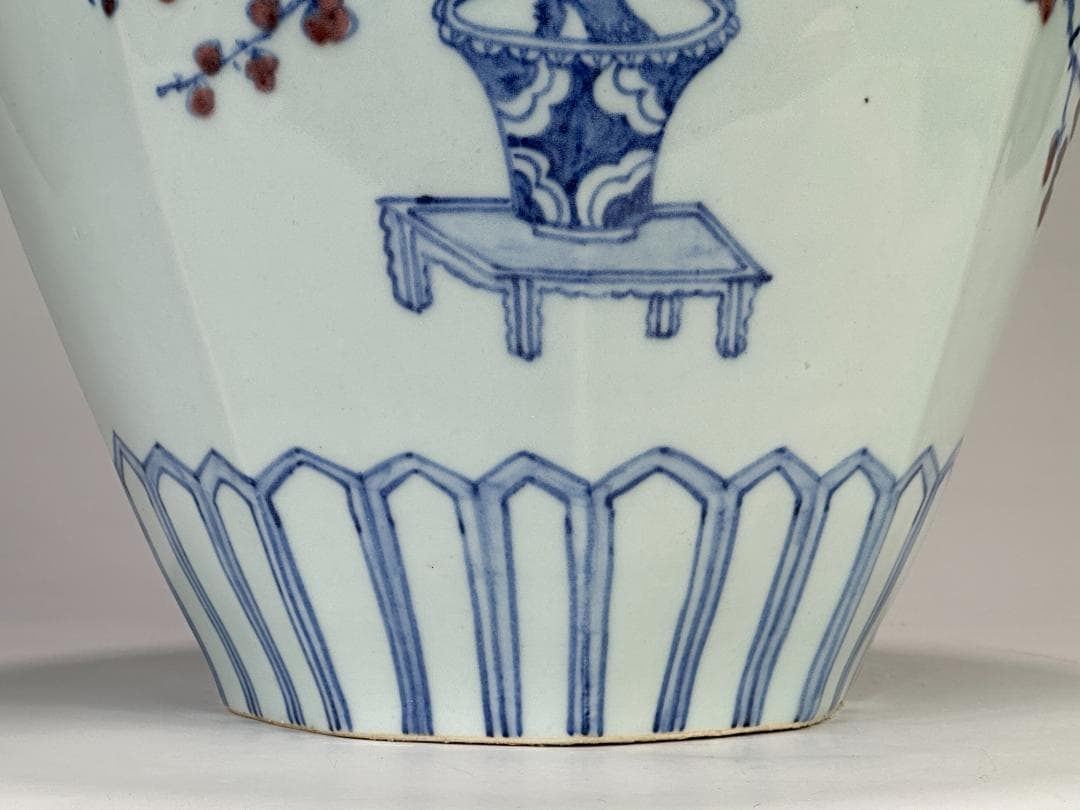 韓国美術　韓国人間国宝　安東五　白磁器　獣耳辰砂染付大花瓶　共箱