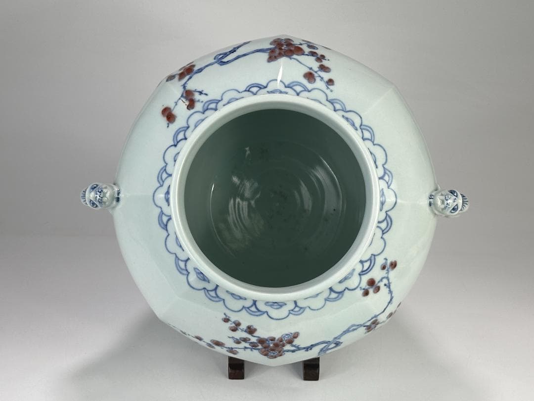 韓国美術　韓国人間国宝　安東五　白磁器　獣耳辰砂染付大花瓶　共箱