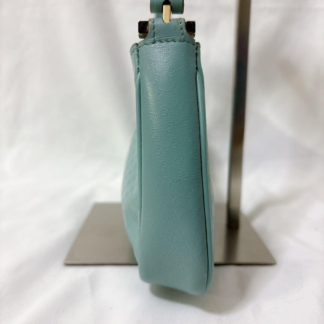 【希少】グッチ アクセサリーポーチ マイクロシマ レザー ブルー ワンショルダー