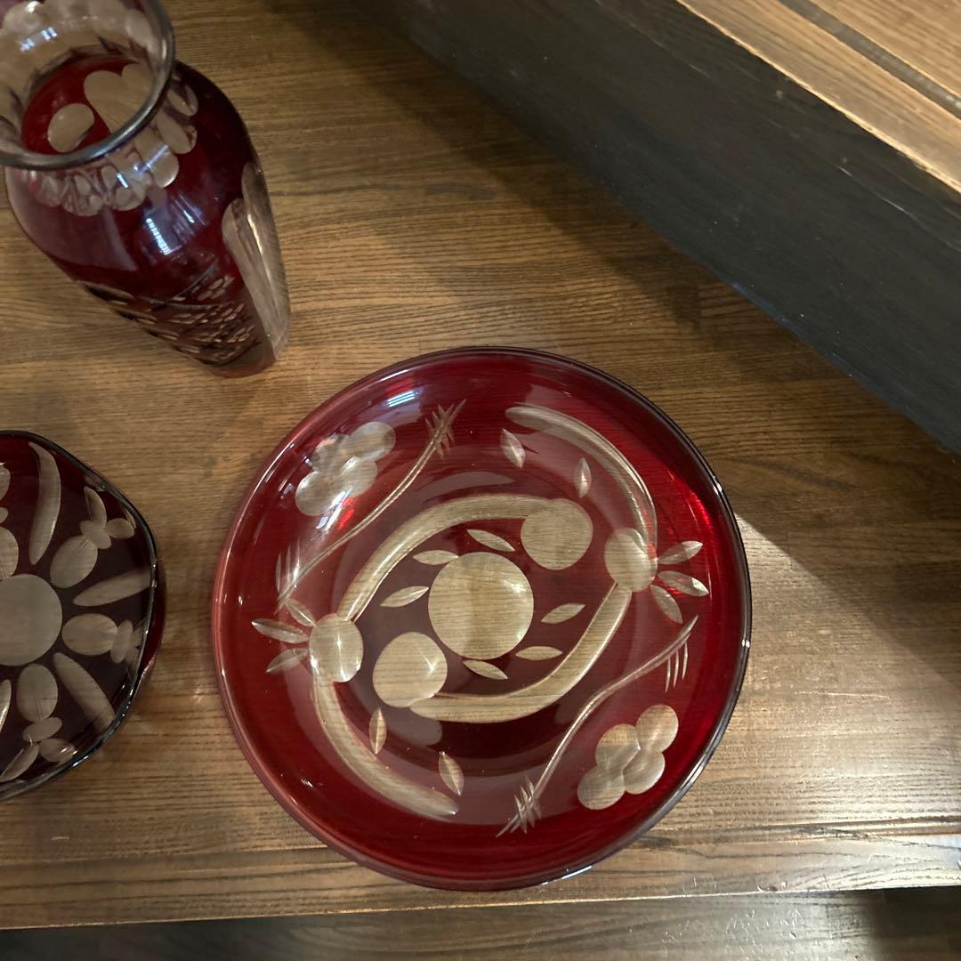 昭和レトロ　大正ガラス　アンティーク　大皿　花瓶