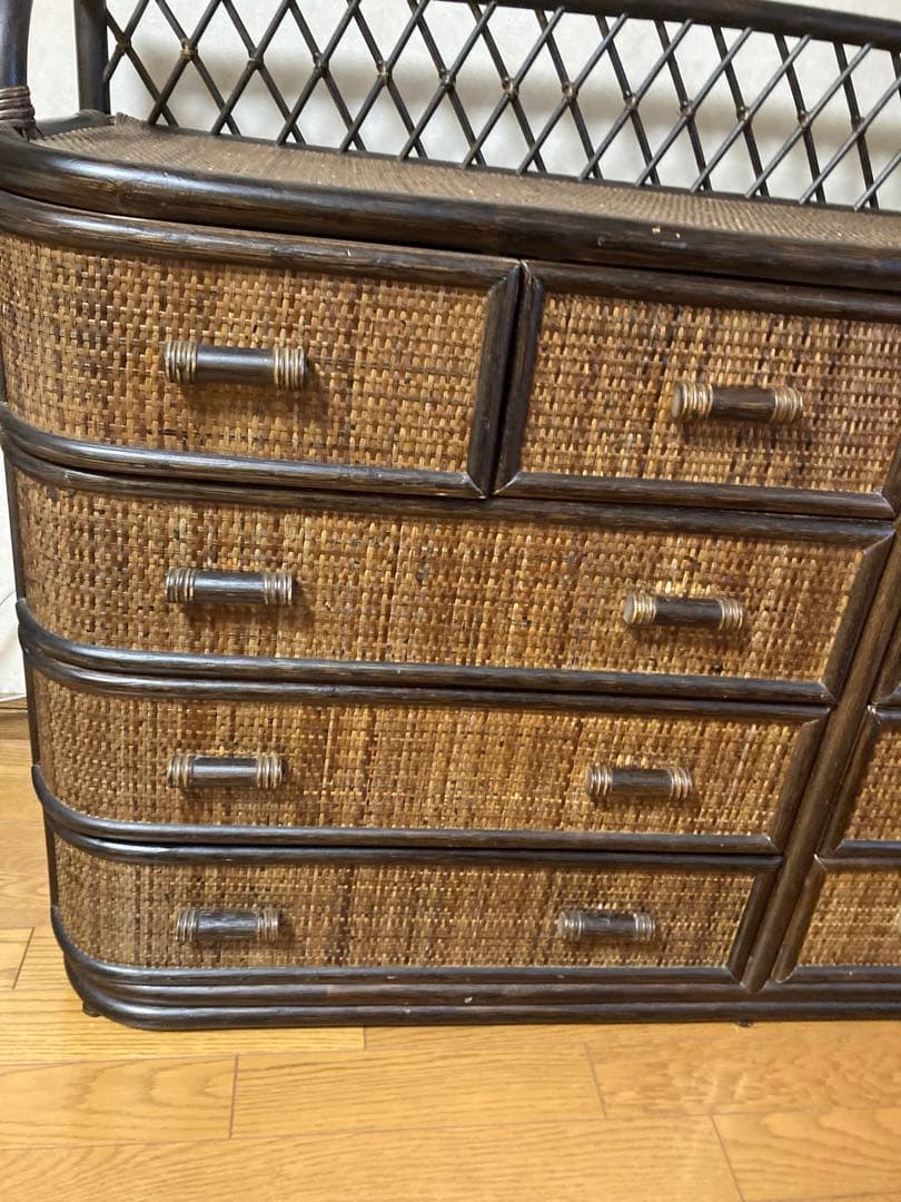 ラタン★籐★ワイドシェルフ　チェスト　アンティーク　ビンテージ