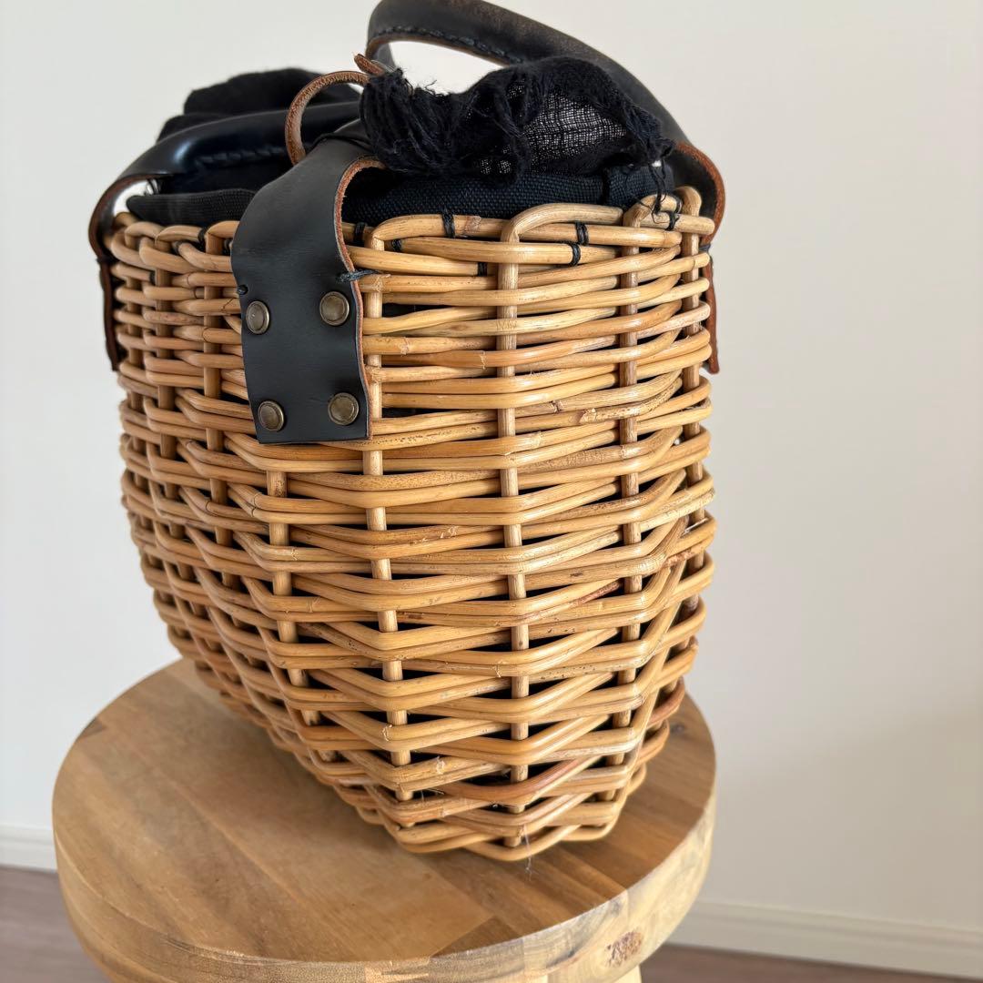 エバゴス　ebagos ファー付き　籐とレザーのカゴバック