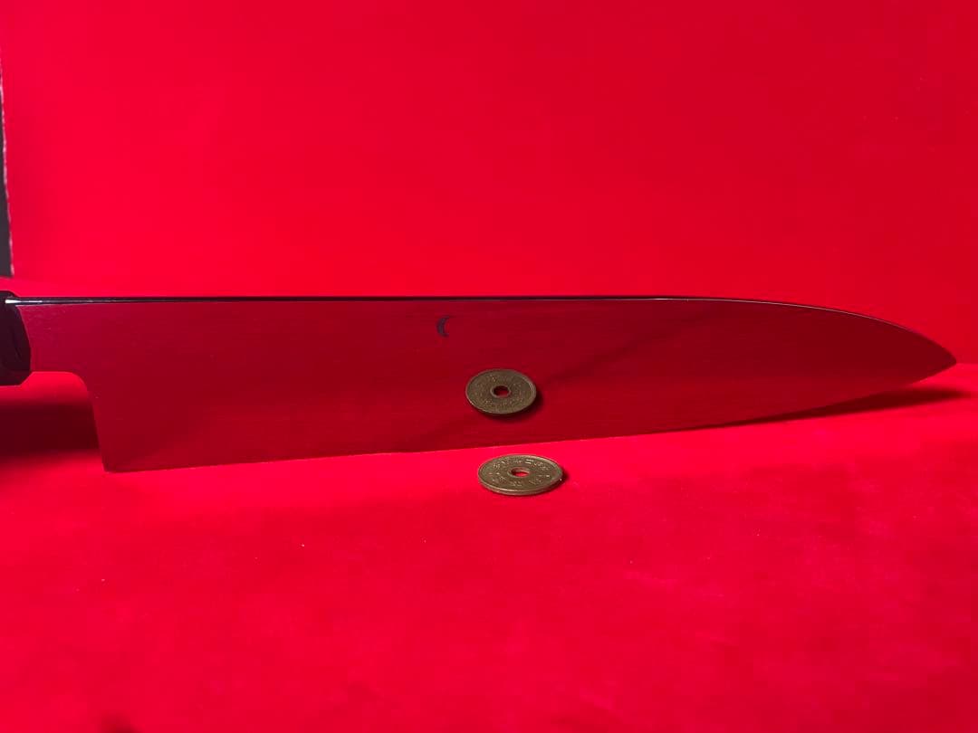 01534 包丁　牛刀　ハ寸　水本焼　富士山残月波紋　白鋼　鏡面仕上げ　未使用