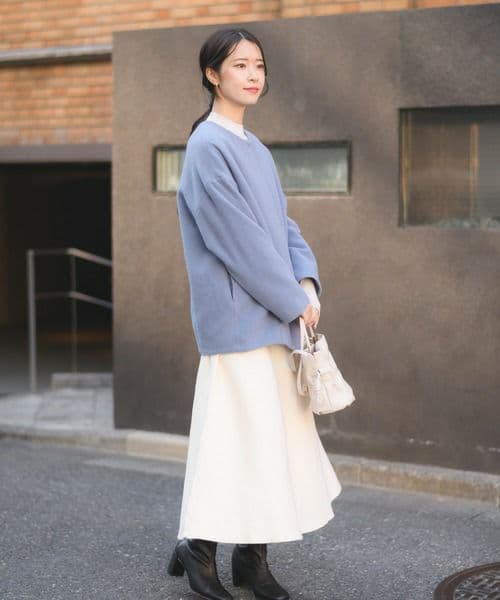 KATHARINE ROSS エシカルモッサミディコート　ブルー　ウール