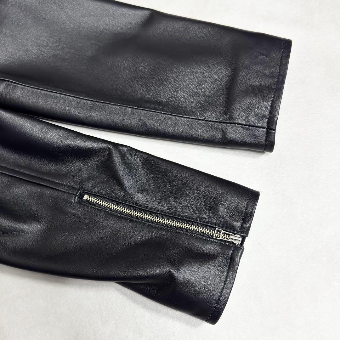 未使用級✨もりのがっこう　ラムレザー ノーカラージャケットブルゾン　ブラック　L