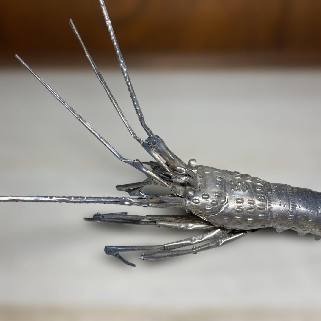 純銀製　自在海老置物　弘美在銘　箱なし