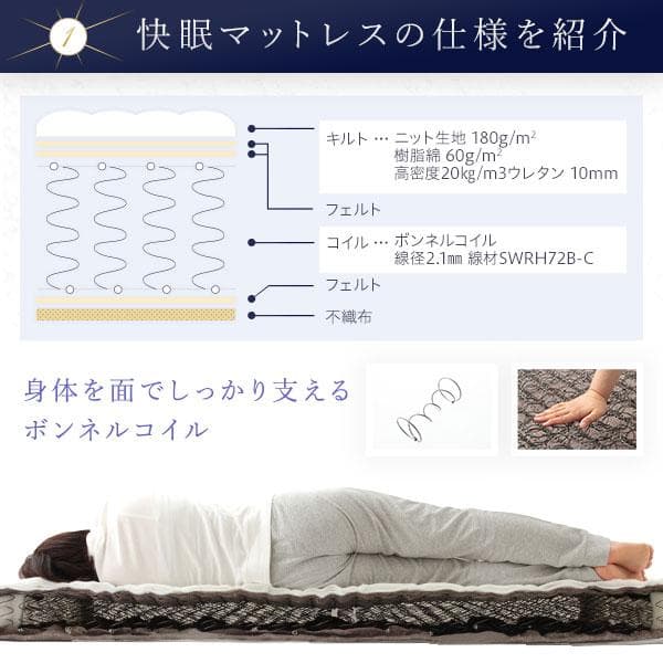 マットレス ボンネルコイル セミダブル 快眠 高密度 ニット生地 通気性1年保証