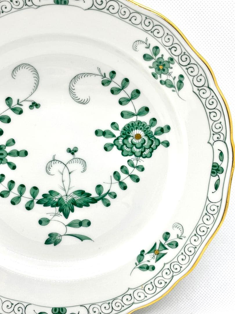 #オールドマイセン プレート グリーンフラワー 金彩装飾P-3