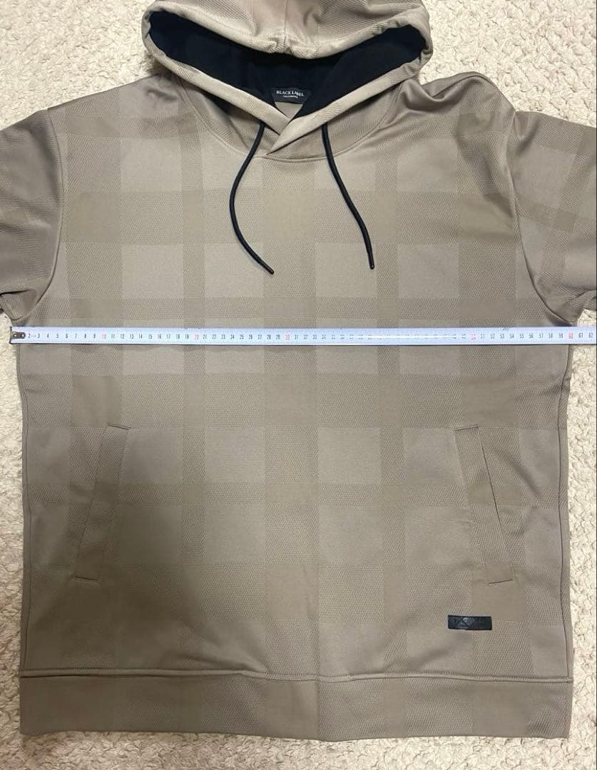 ブラックレーベルフード付きベージュスウェット上下セットアップ上LL下L