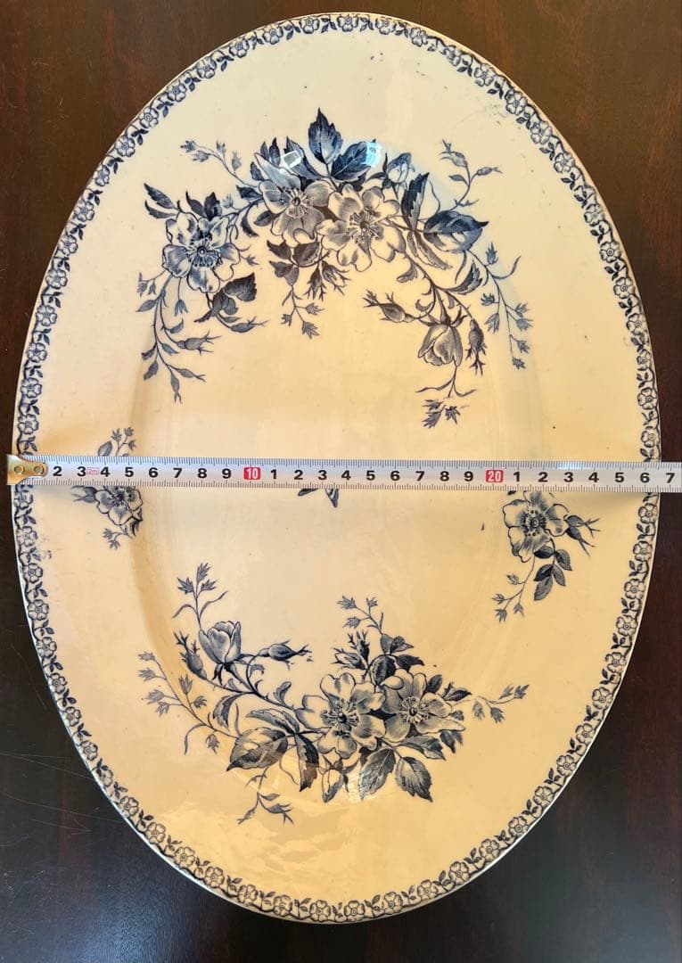 アンティーク ジアン Gien「MAI」オーバル皿 青絵・花と蝶