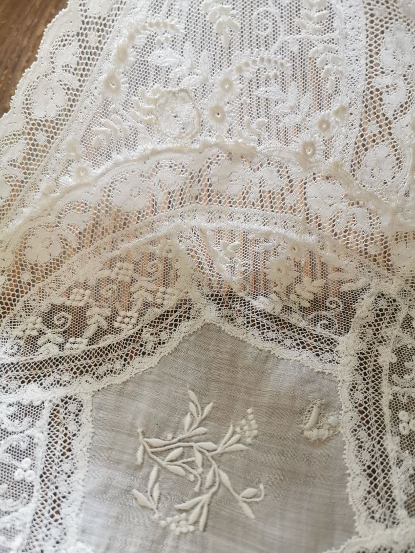 アンティークフランス ノルマンディーレース アップリケ タンバーチュールランナー