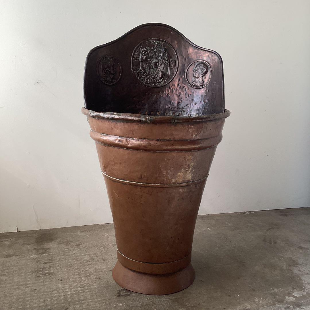 大きな銅製アンティークバケツ　傘立て　装飾レリーフ　Grape Hod フランス