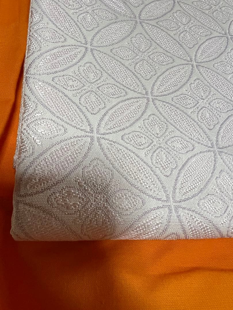 な*お様 新品未使用 正絹袋帯 萬錦 七宝文様 銀白 フォーマル 平安玉屋購入