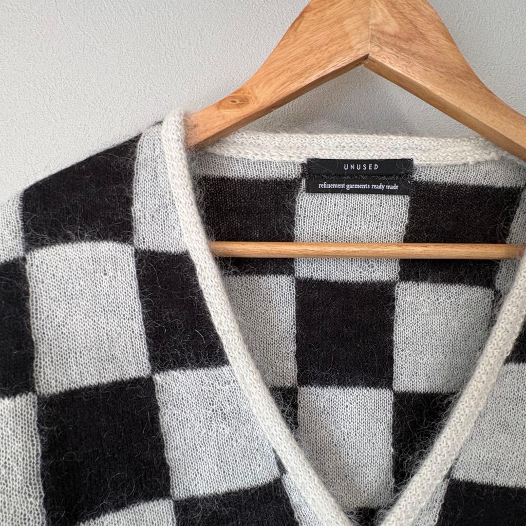 UNUSED モヘアニット　カーディガン ブロックチェック　アンユーズド