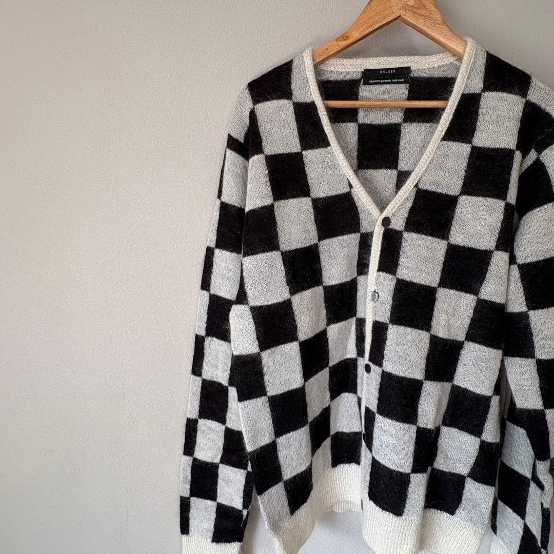 UNUSED モヘアニット　カーディガン ブロックチェック　アンユーズド