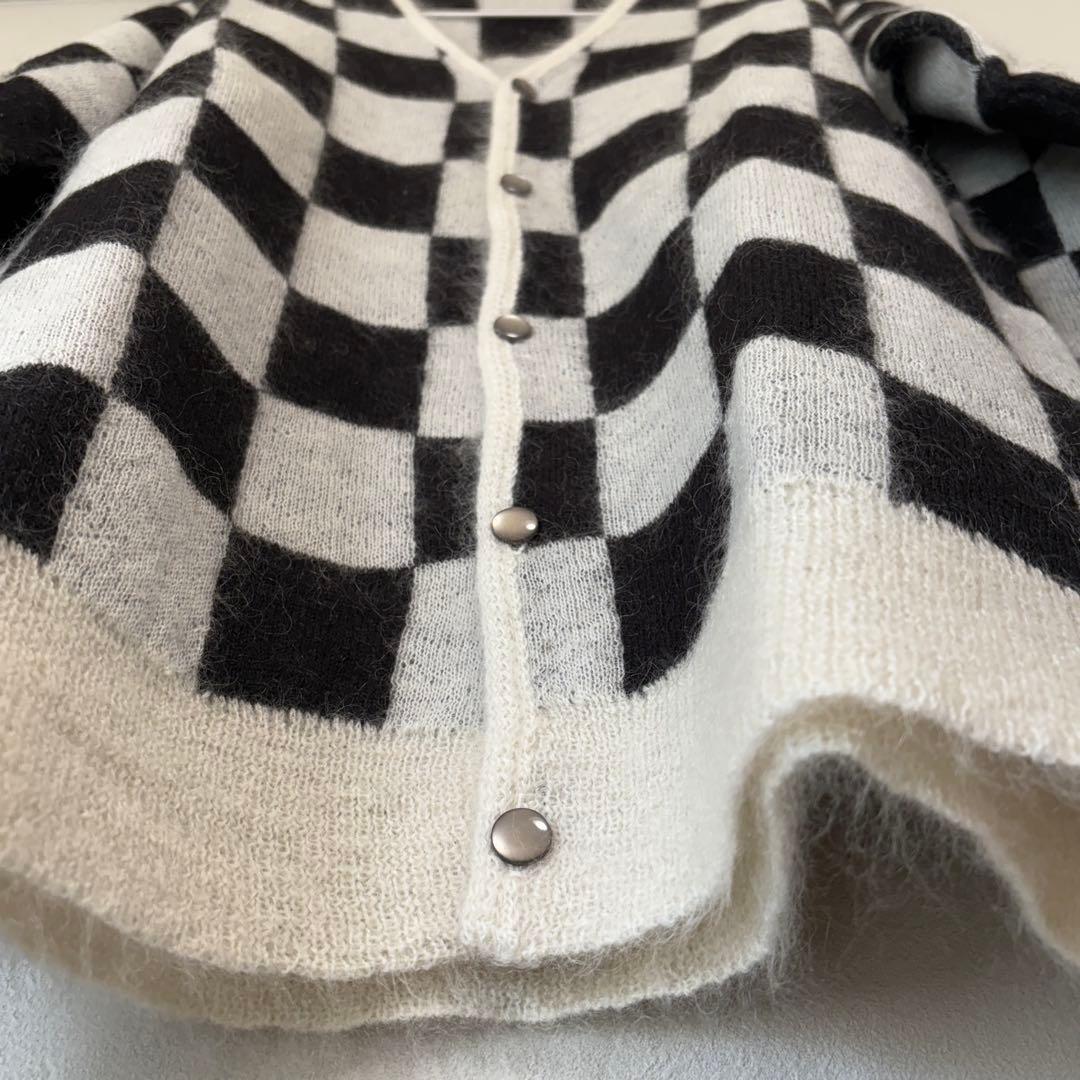 UNUSED モヘアニット　カーディガン ブロックチェック　アンユーズド
