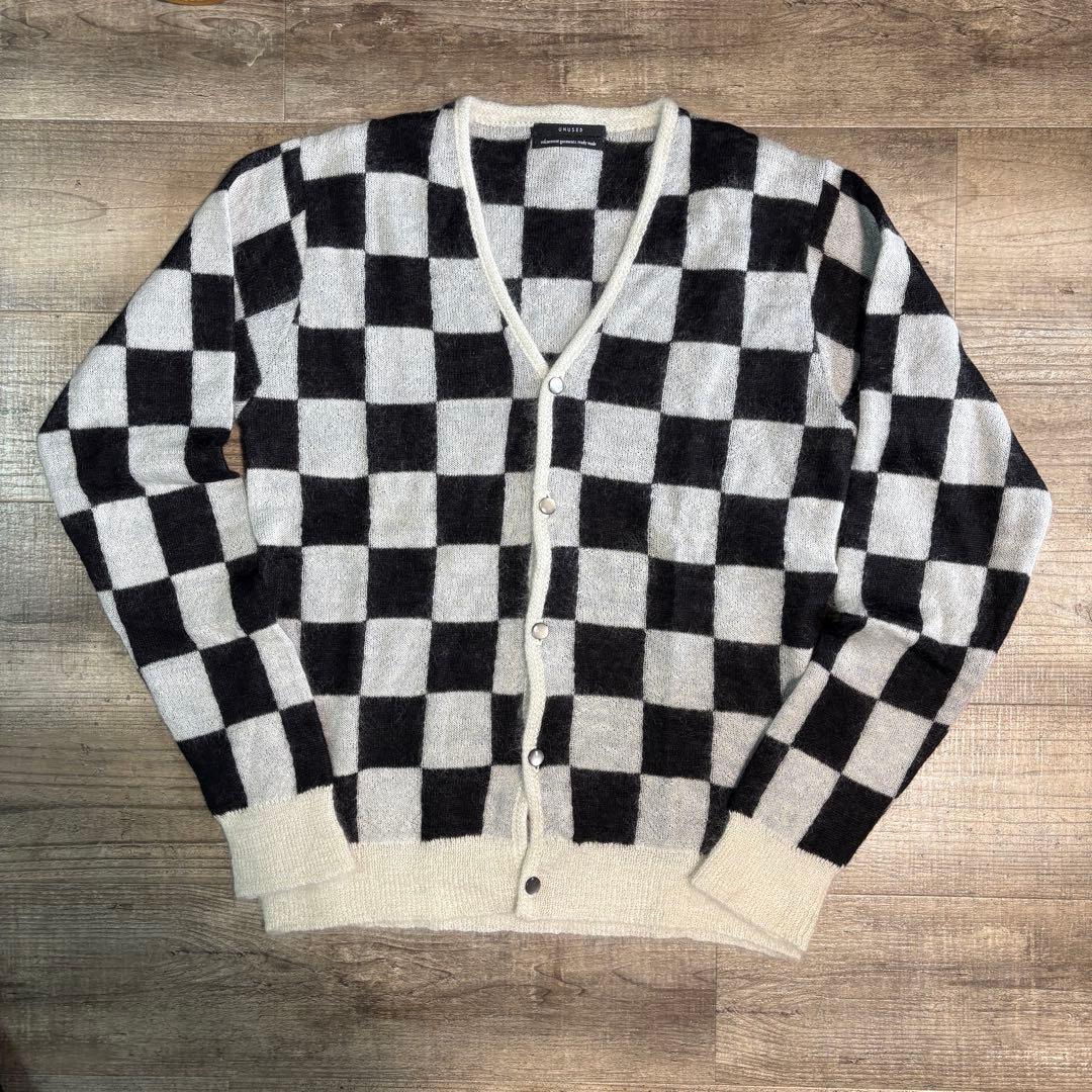 UNUSED モヘアニット　カーディガン ブロックチェック　アンユーズド