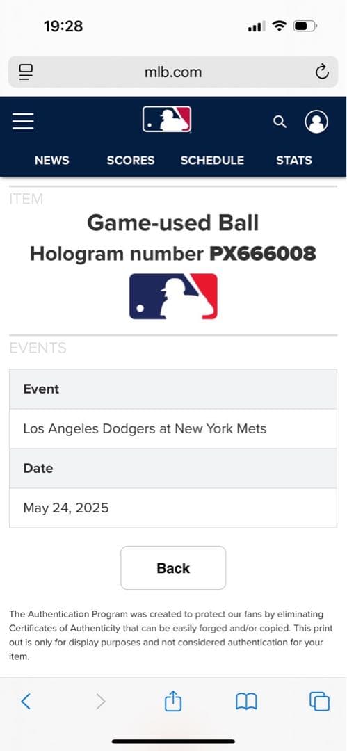 ドジャース大谷翔平選手出場試合実使用球メッツ戦