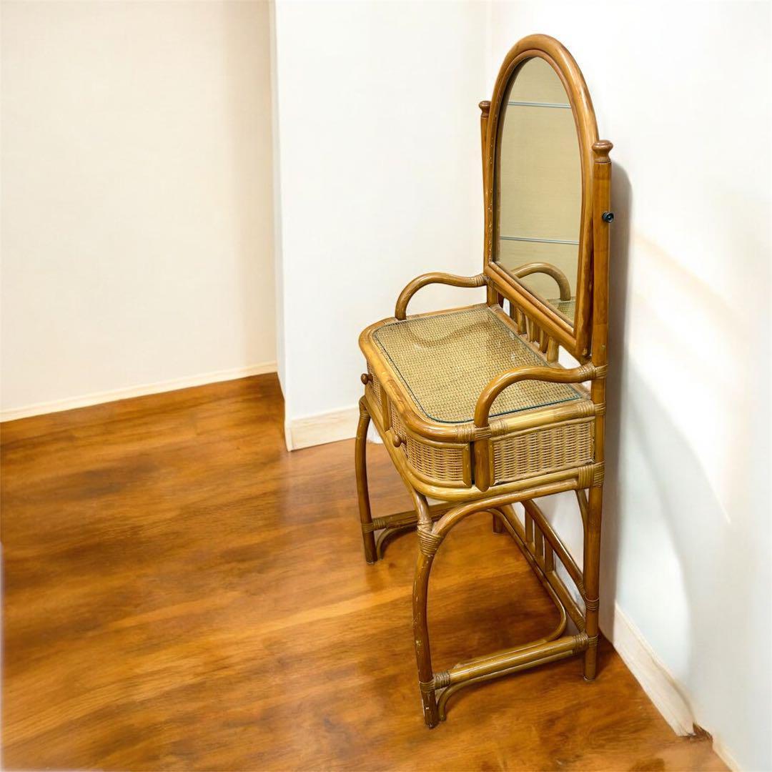 【かげぼこ】レトロ　ヴィンテージ　ラタンの化粧台　ドレッサー