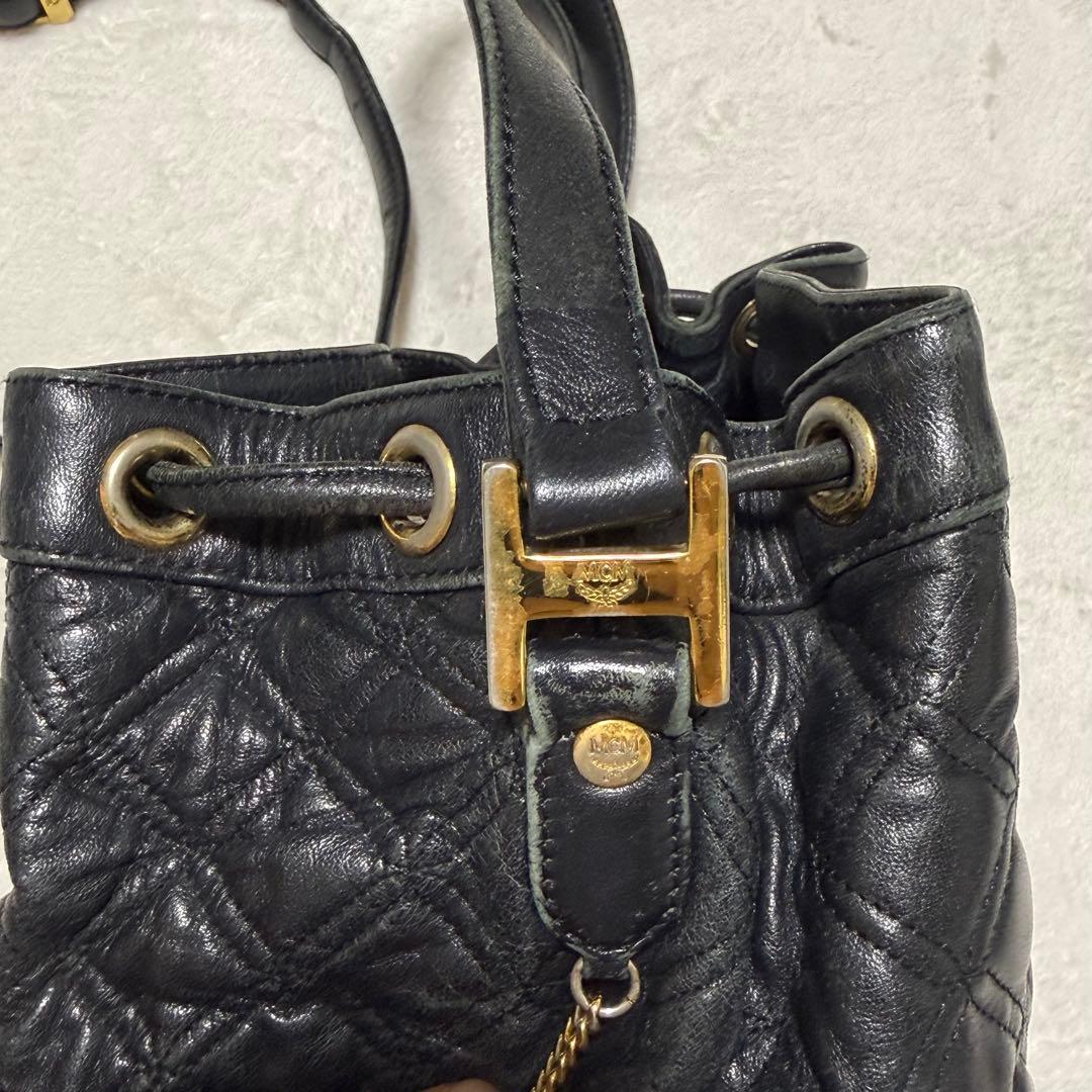 MCM ブラック キルティング バケットバッグ クロスバッグ