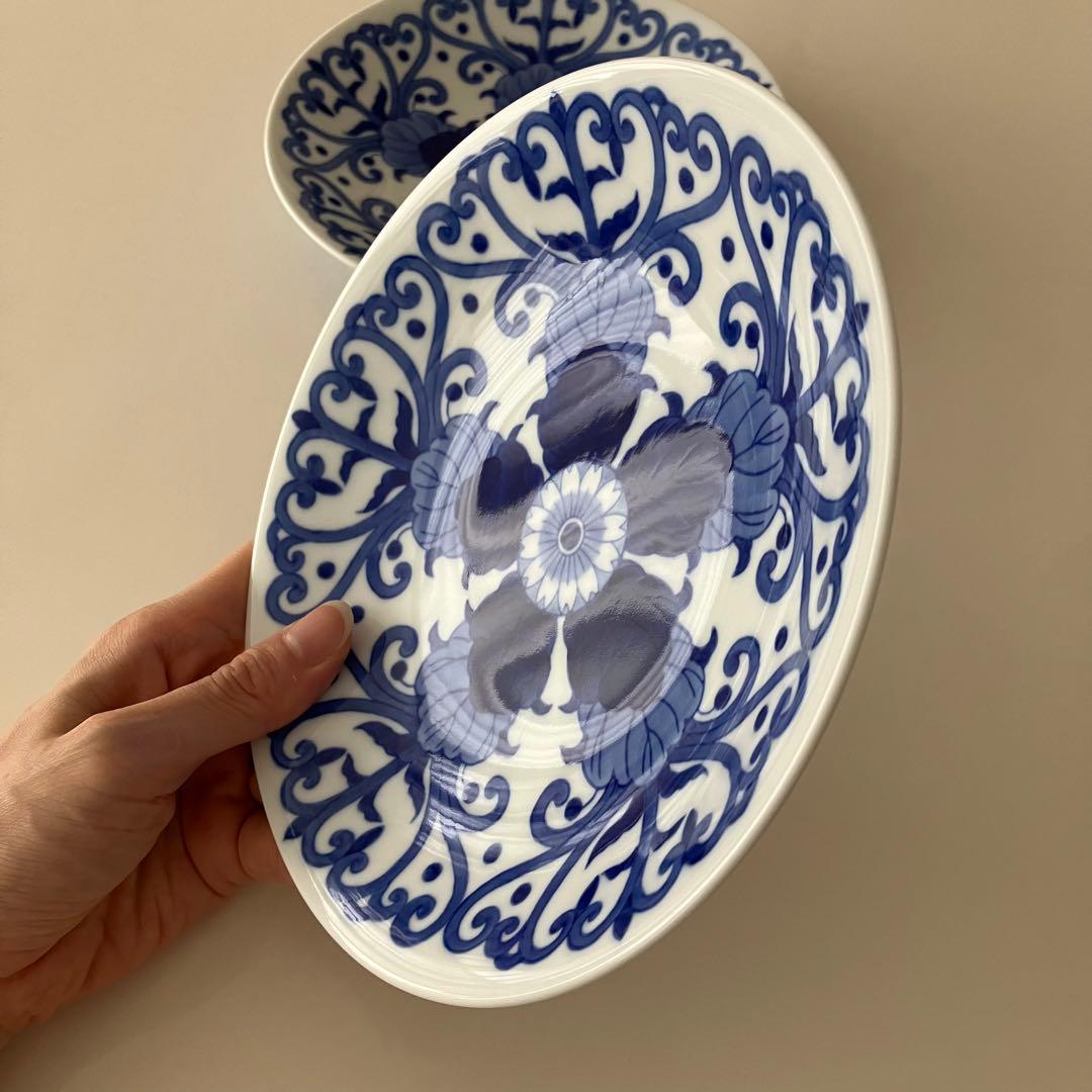 未使用★美品　深川製磁　染付菊唐草　皿　深皿　プレート　2枚