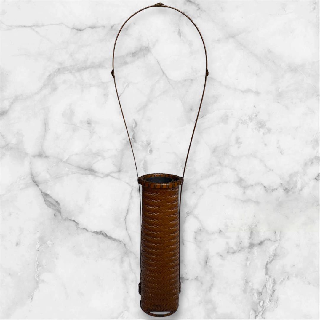 希少✨茶花　花入　竹細工　林真光　在銘　竹編手付　花籠　茶道具　華道具　花器