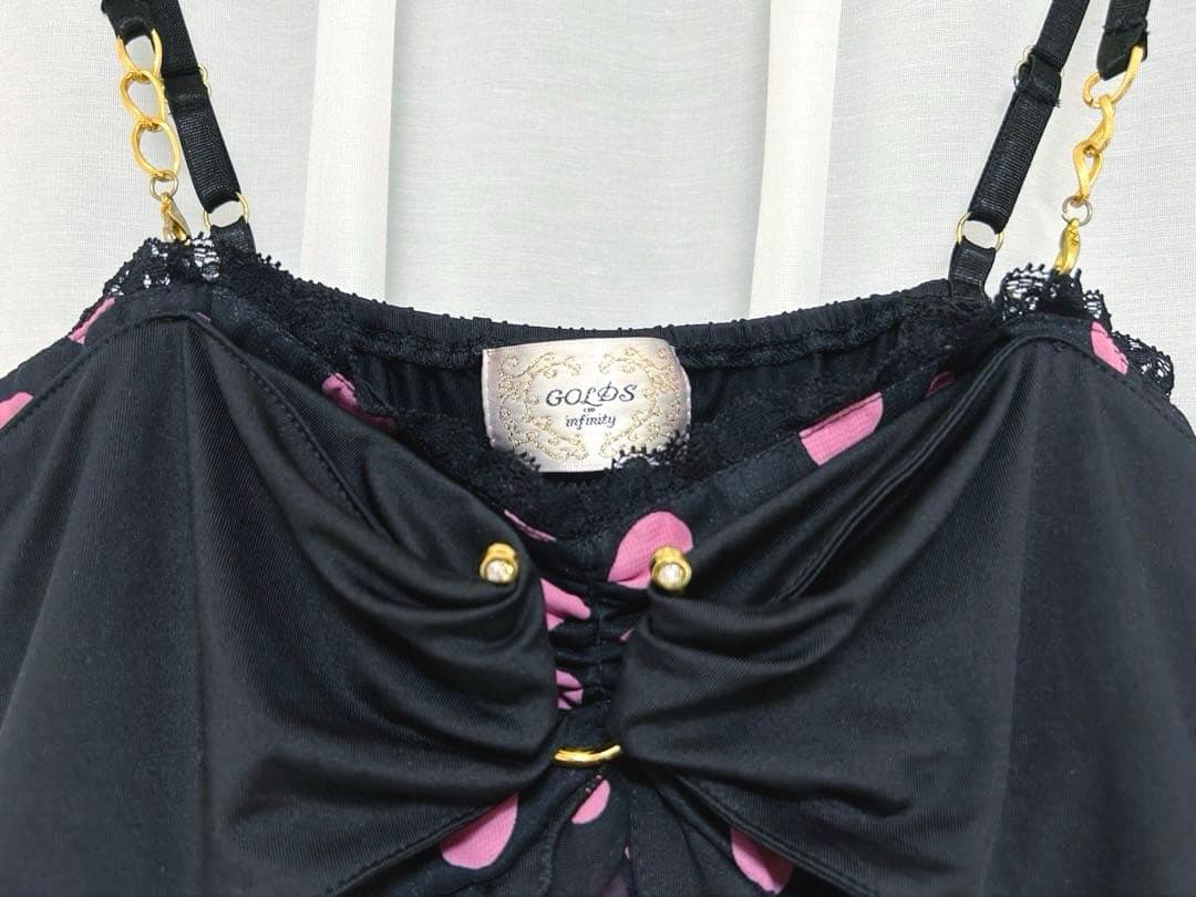 GOLDS♡初期デザイン♡ドット柄キャミトップス♡2点セット♡ブラック×ピンク