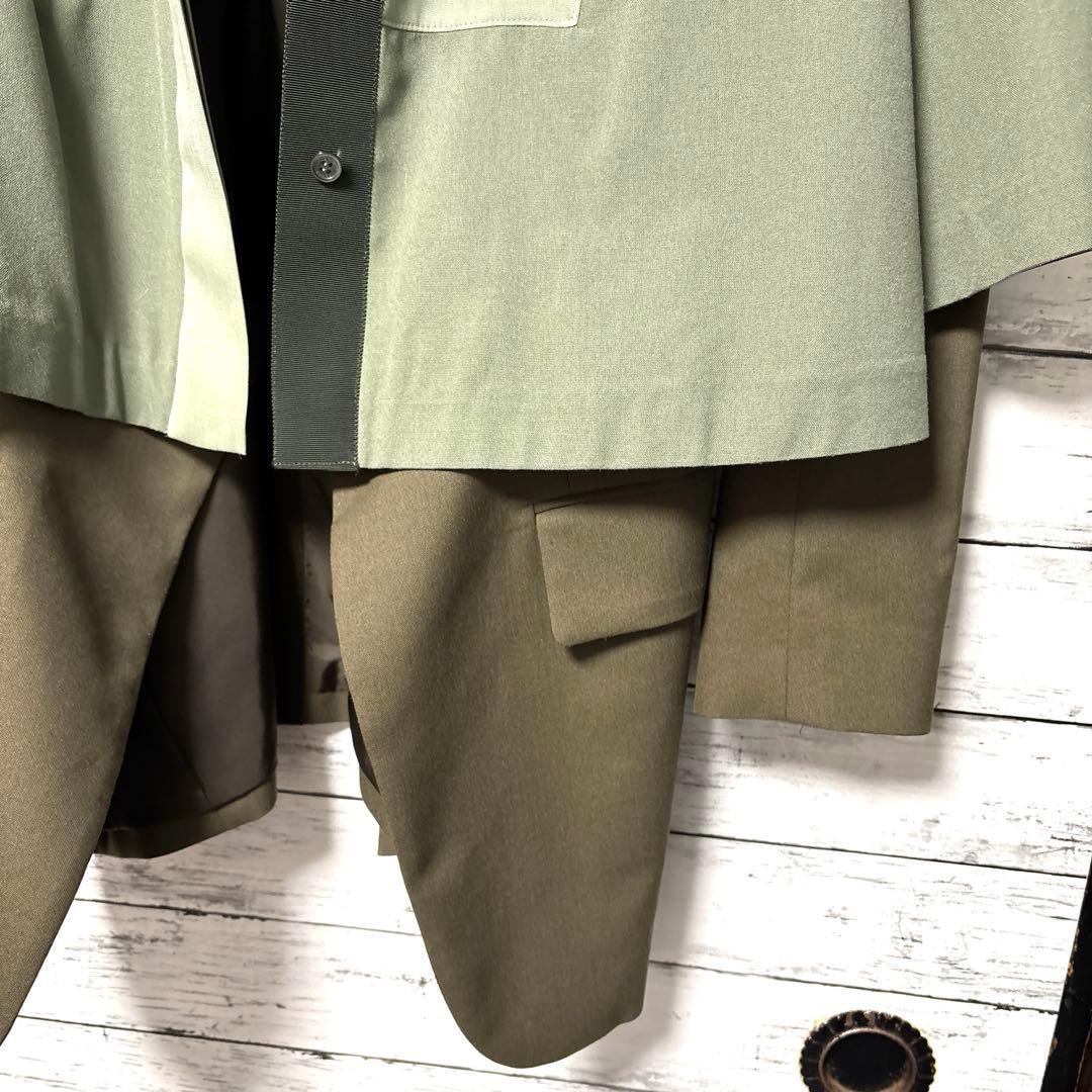 新品 sacai サカイ オリーブグリーン スーチングレイヤードジャケット