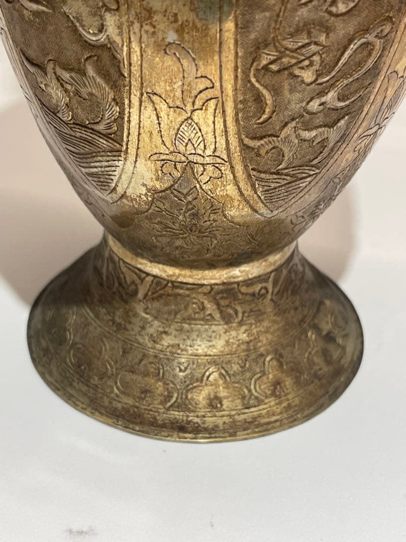 ダ*吉様 金属製 龍と鳳の模様 花瓶 約30cm 手打ち