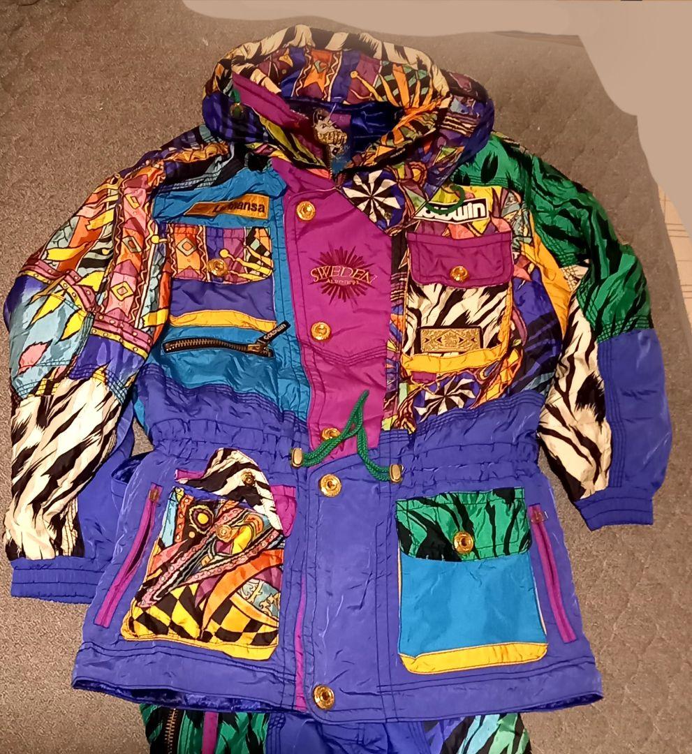 ゴールドウィン　スウェーデン代表　スキーウェア　派手柄　バブリー　上下