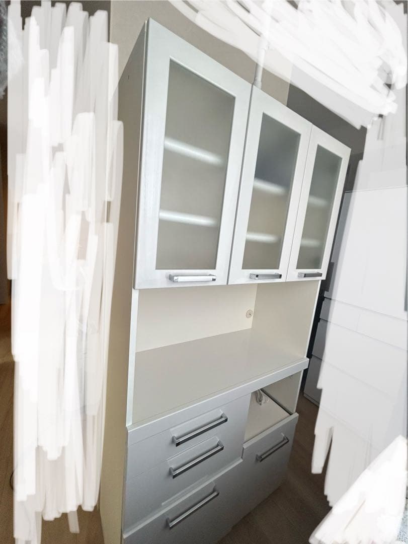 【美品／送料込み価格】パモウナ 白い食器棚・キッチンボード　幅90cm