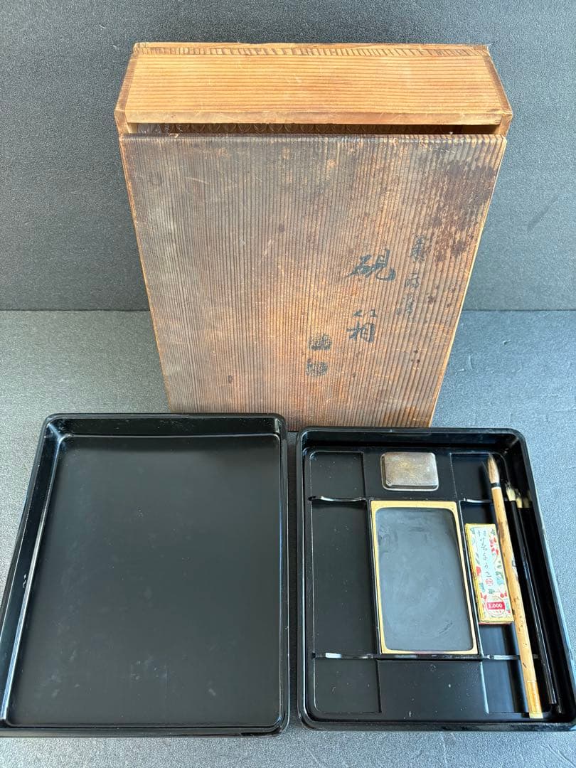 【極美品/希少】時代物 金蒔絵 硯箱 フルセット 鶏竹紋 大正期 骨董