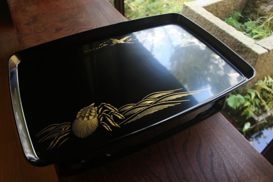 デッドストック！！極上松竹梅鶴亀沈金の映える輪島塗屠蘇器重箱揃い（検重箱お重