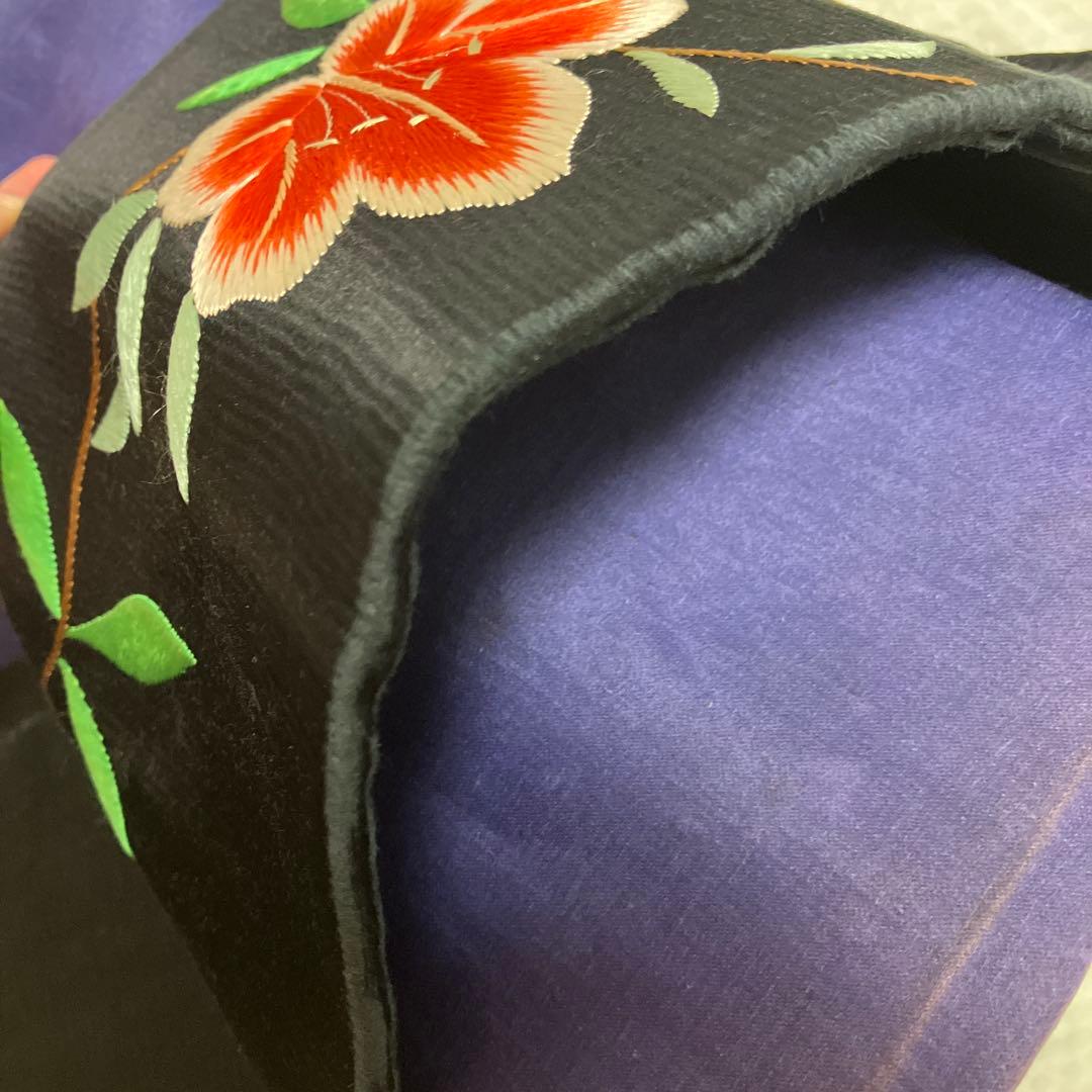 ♡愛らしい手刺繍のアンティーク名古屋帯♡黒地に鳩、つつじの花　大正ロマンレトロ