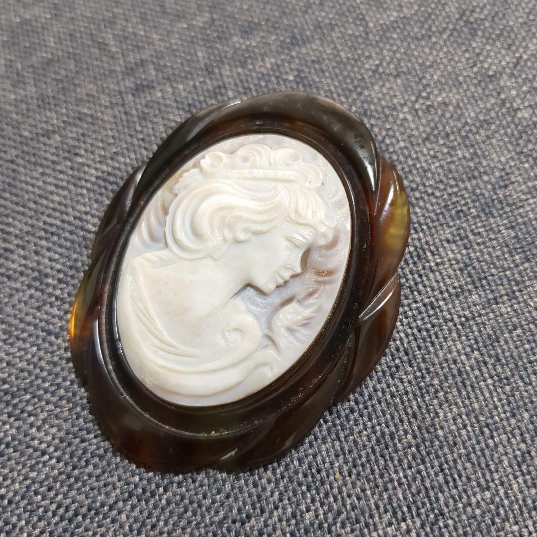 K18　べっ甲　カメオ　ブローチ　 ヴィンテージ