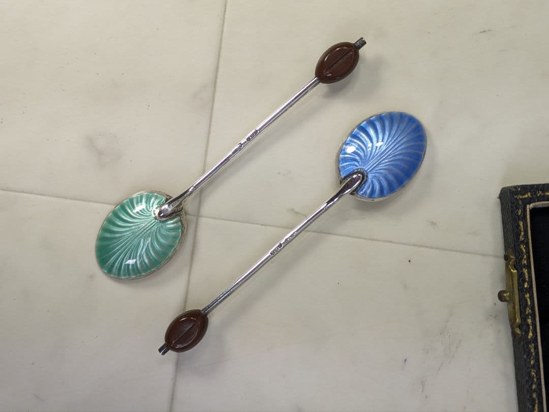 英国 アンティーク 1949年 スターリングシルバー スプーン 6本 エナメル