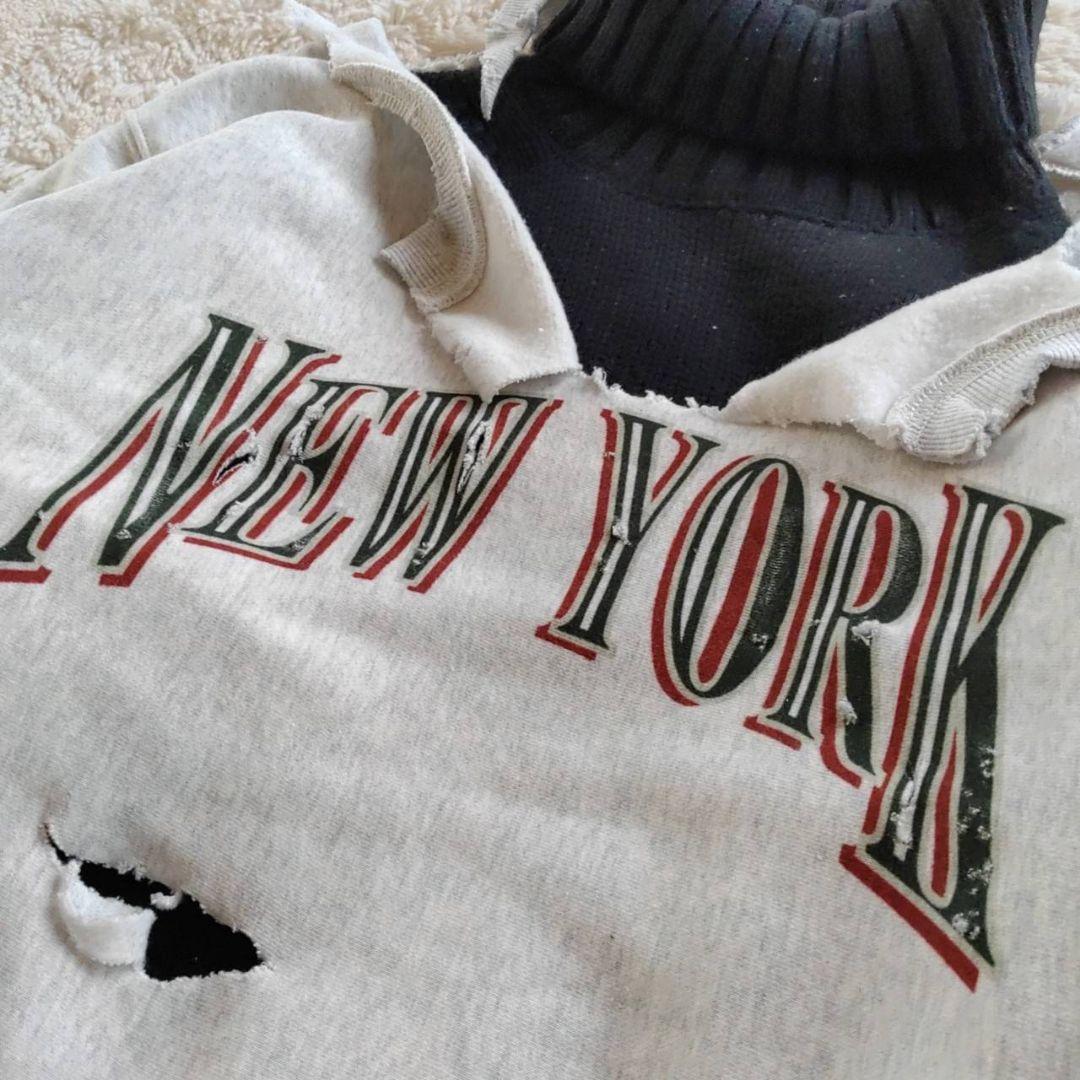 半壊 襤褸 クラッシュ NEW YORK ボロ加工 トレーナー 常田大希 L